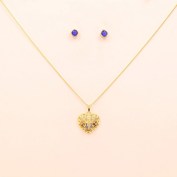 Conjunto Coração Nossa Senhora Aparecida Folheado a Ouro 18k