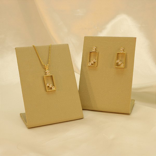 Conjunto com Detalhe em Zircônias Folheado a Ouro 18k