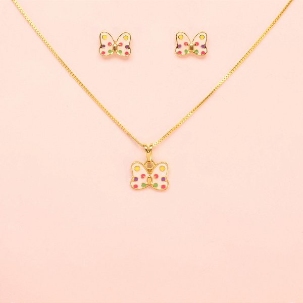 Conjunto Lacinho em Resina Folheado a Ouro 18k