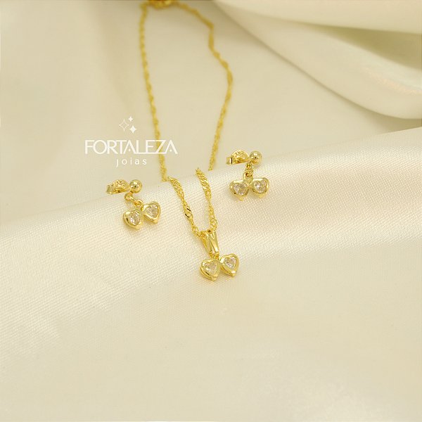 Conjunto Duplo Coração Folheado a Ouro 18k