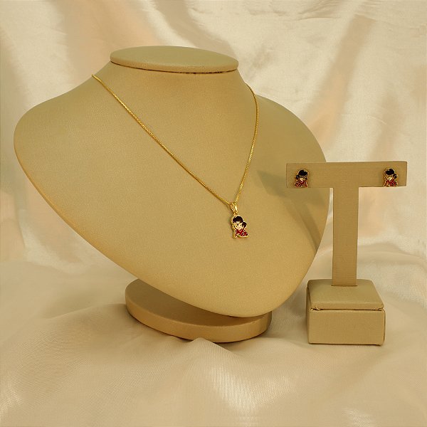 Conjunto Ladybug com Resina Banhado a Ouro 18k