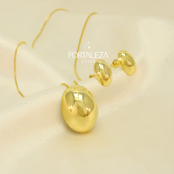 Conjunto com Design Oval Banhado a Ouro 18k