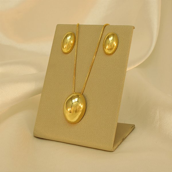 Conjunto com Design Oval Banhado a Ouro 18k