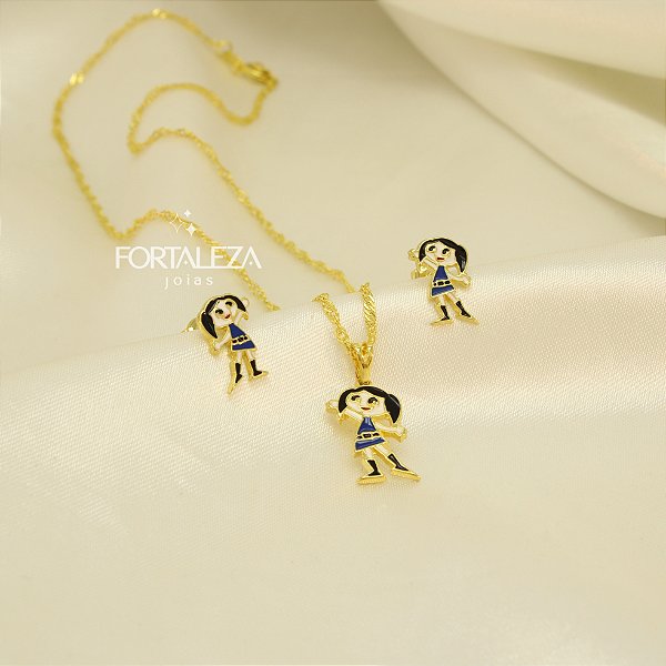 Conjunto Show da Luna com Resina Banhado a Ouro 18k