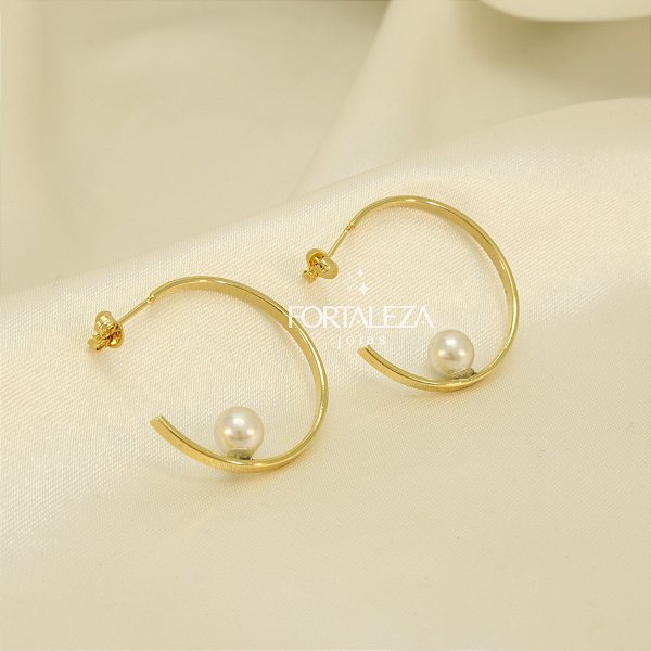 Brinco Argola com Pérola Banhado a Ouro 18k