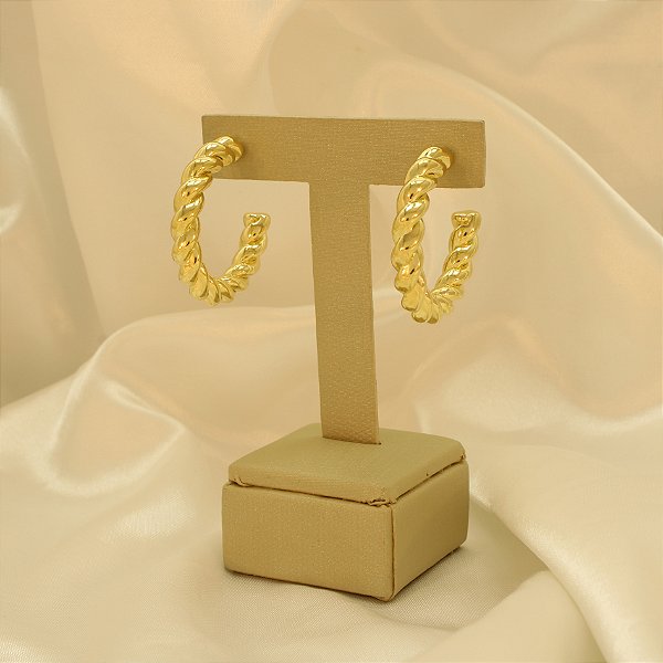 Brinco Argola Torcido com Design Eletroformação Folheado a Ouro 18k