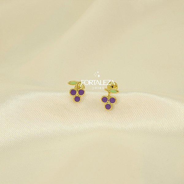 Brinco Cacho de Uva Resinado Banhado a Ouro 18k