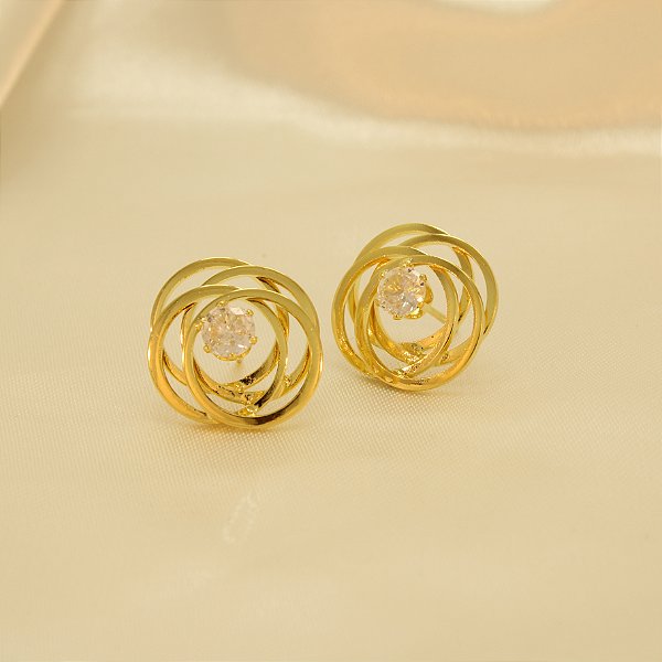 Brinco Aros Orbital com Zircônia Folheado a Ouro 18k