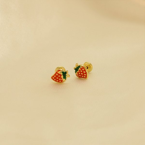 Brinco com Design de Morango em Resina Folheado a Ouro 18k