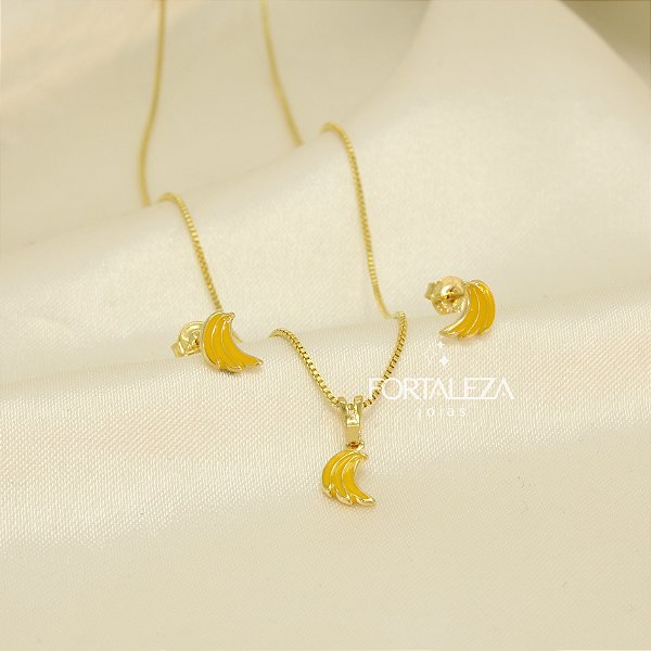 Conjunto Bananinha em Resina Banhado a Ouro 18k