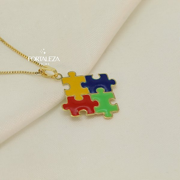 Gargantilha Quebra-Cabeça Símbolo do Autismo Banhado a Ouro 18k