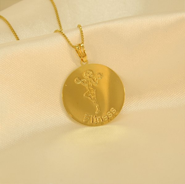 Gargantilha Escrito Fitness Folheado a Ouro 18k