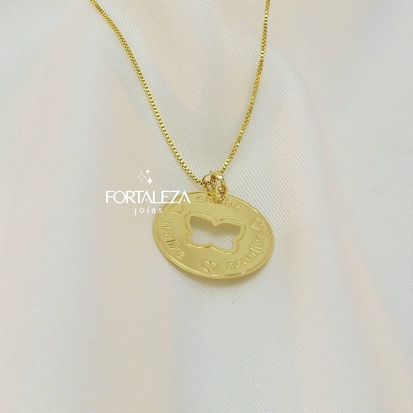 Gargantilha com Borboleta Vazada Banhado a Ouro 18k