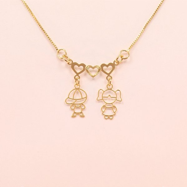 Gargantilha Menina e Menino Folheado a Ouro 18k
