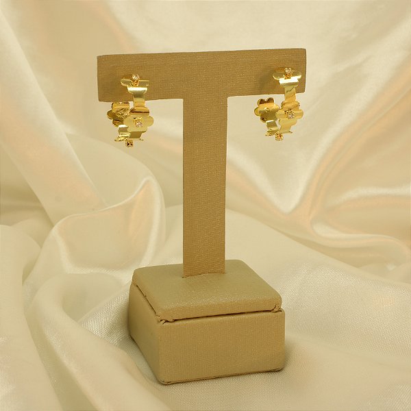 Brinco de Argola com Flor e Zircônia Banhado a Ouro 18k