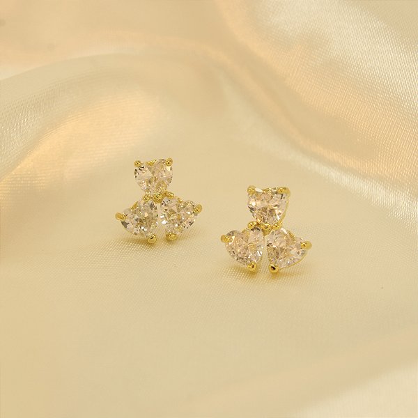Brinco de Coração com Zircônia Cristal Banhado a Ouro 18k