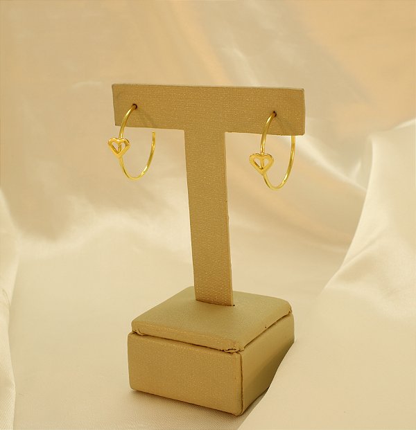 Brinco de Argola com Coração Folheado a Ouro 18k