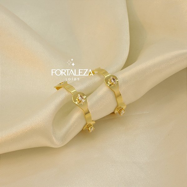 Brinco de Argola com Detalhe em Zircônia Banhado a Ouro 18k