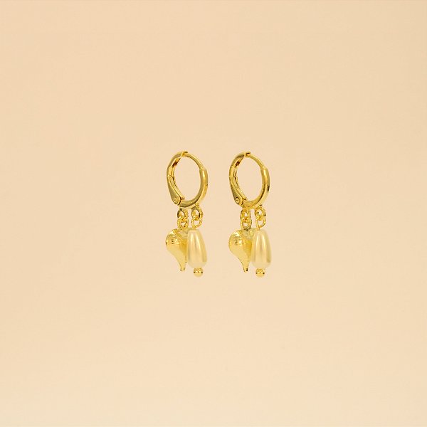 Brinco Argola com Pingente de Coração Folheado a Ouro 18k