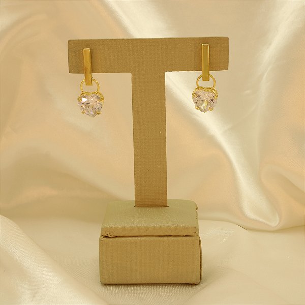 Brinco de Coração com Zircônia Folheado a Ouro 18k