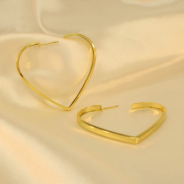 Brinco Argola Design de Coração Banhado a Ouro 18k