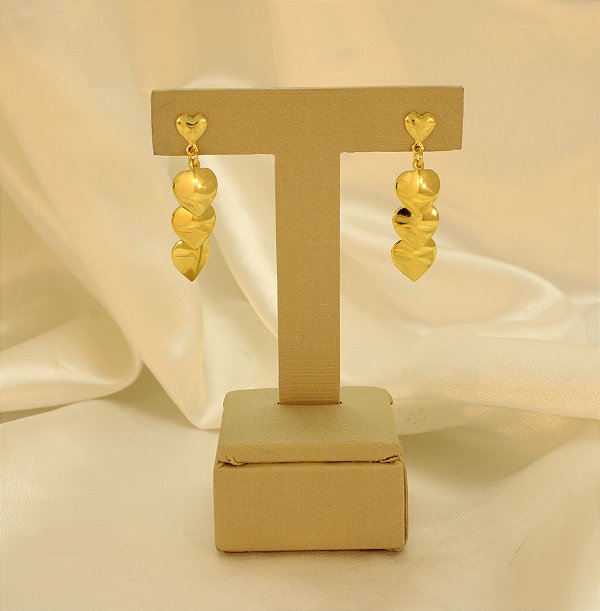 Brinco com Corações Folheado a Ouro 18k