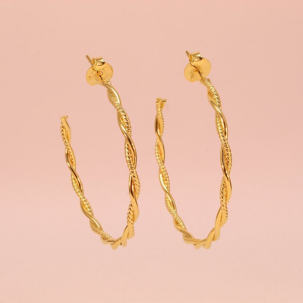 Brinco Argola Torcido Folheado a Ouro 18k