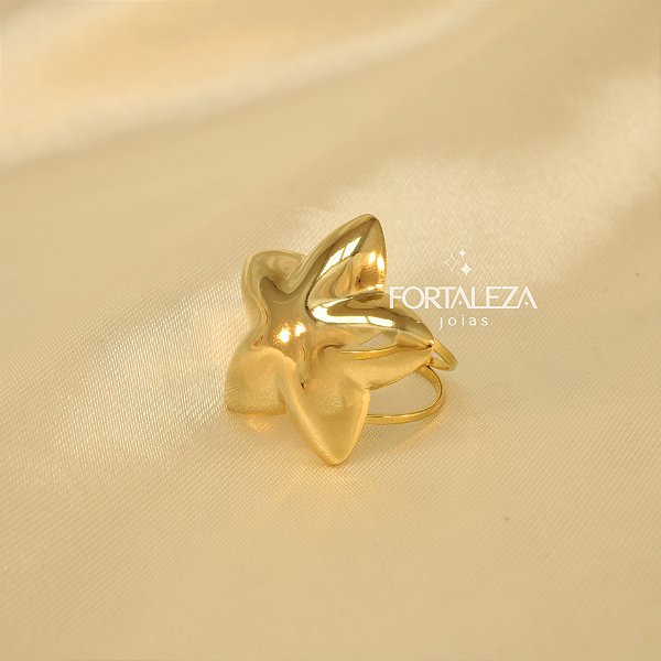 Anel de Estrela Abaulada Banhado a Ouro 18k