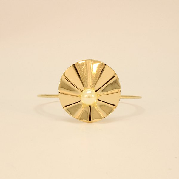 Bracelete de Flor Orgânica e Pérola Banhado a Ouro 18k