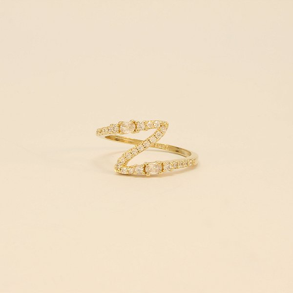 Anel Cravejado com Zircônia Cristal Folheado a Ouro 18k