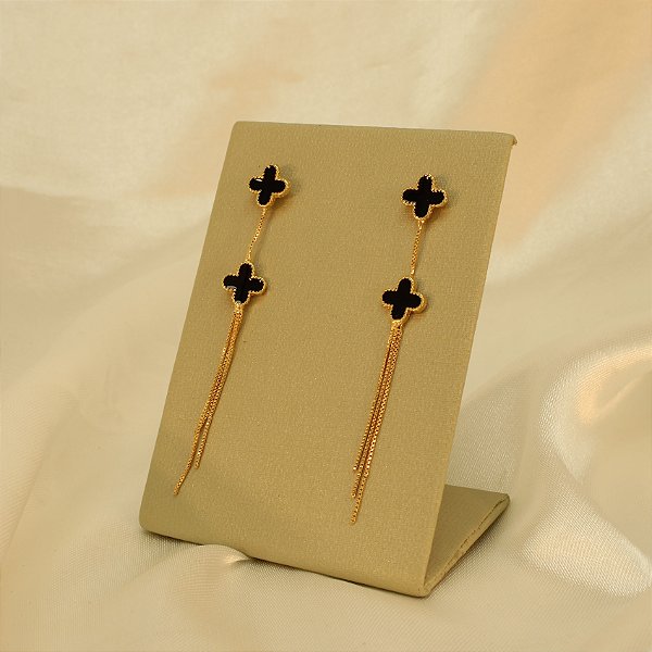 Brinco de Trevo com Fios Banhado a Ouro 18k