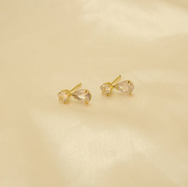 Brinco Gota em Zircônia Folheado a Ouro 18k