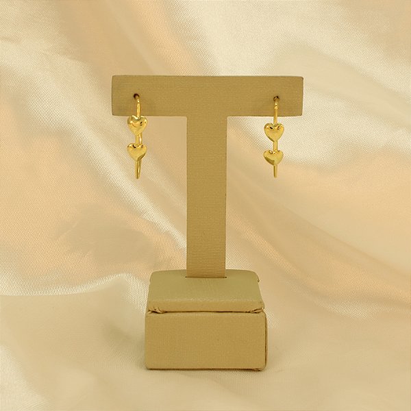 Brinco Aro com Corações Folheado a Ouro 18k