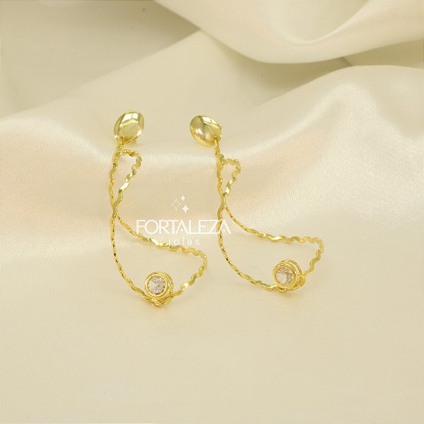Brinco Aro Torcido com Zircônia Banhado a Ouro 18k