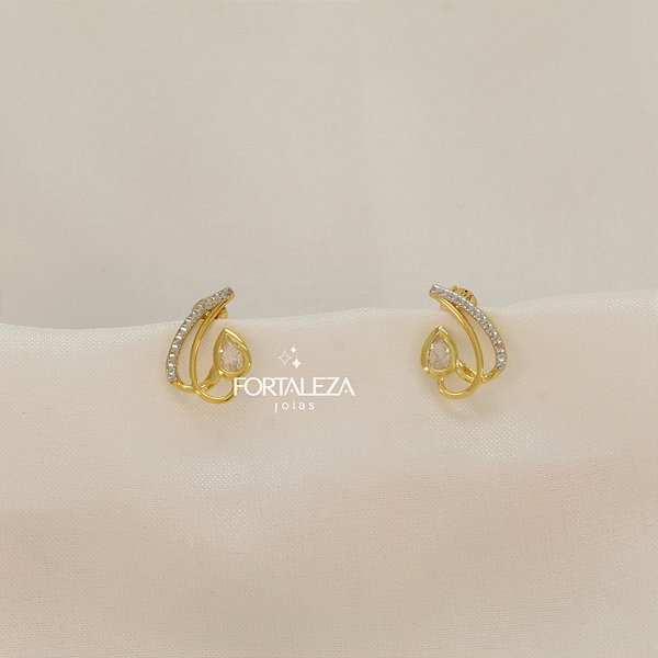 Brinco de Gota Trabalhada Banhado a Ouro 18k e Ródio