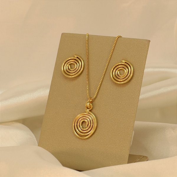 Conjunto com Design de Aspiral Folheado a Ouro 18k