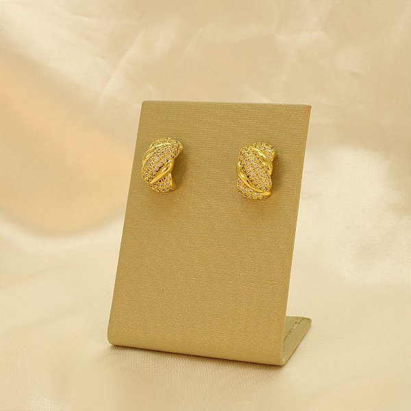 Brinco Cravejado Folheado a Ouro 18k