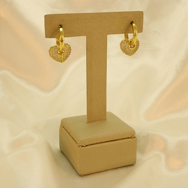Brinco Argola de Coração Cravejado Folheado a Ouro 18k