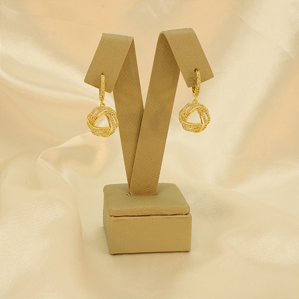 Brinco Argola Cravejado Folheado a Ouro 18k