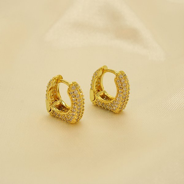 Brinco Argola Cravejado Folheado a Ouro 18k
