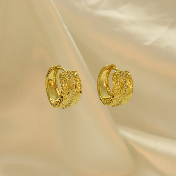 Brinco Argola Cravejado Folheado a Ouro 18k