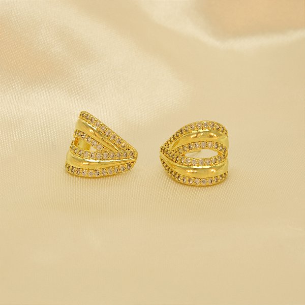 Brinco Gota Cravejada Folheada a Ouro 18k