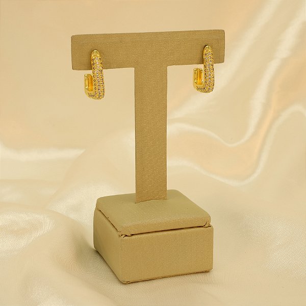 Brinco Argola Cravejado Folheado a Ouro 18k
