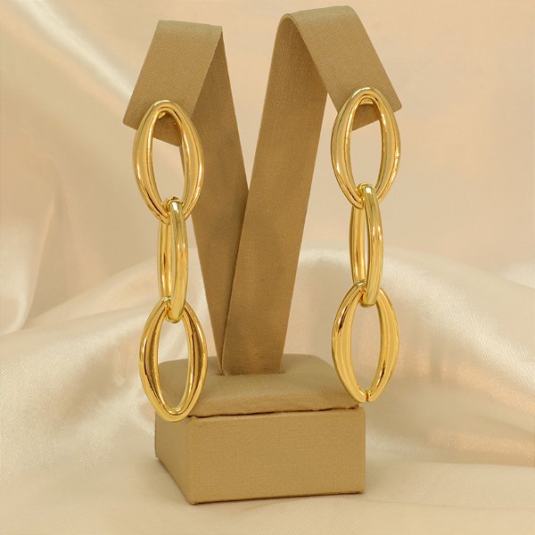 Brinco com Elos Folheado a Ouro 18k