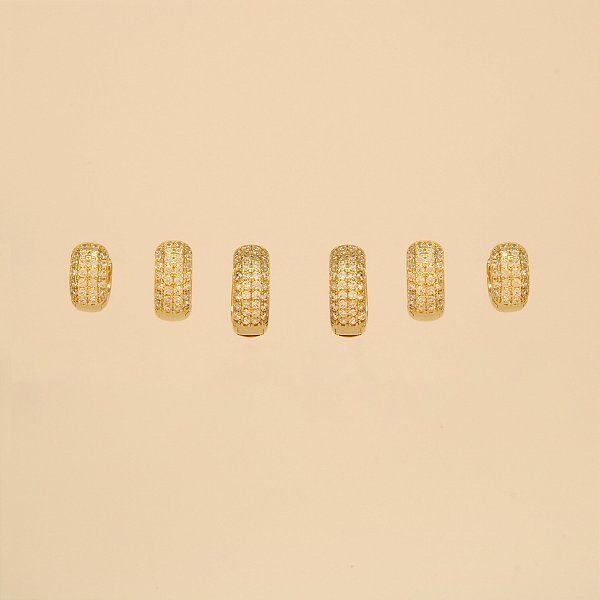 Brinco Argola em Trio Cravejado Folheado a Ouro 18k