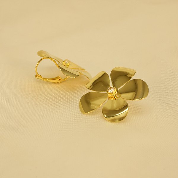 Brinco de Flor com Zircônia Folheado a Ouro 18k