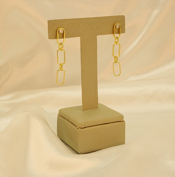 Brinco com Elos e Zircônia Folheado a Ouro 18k