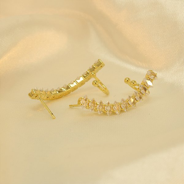 Brinco Ear Cuff Cravejado Folheado a Ouro 18k