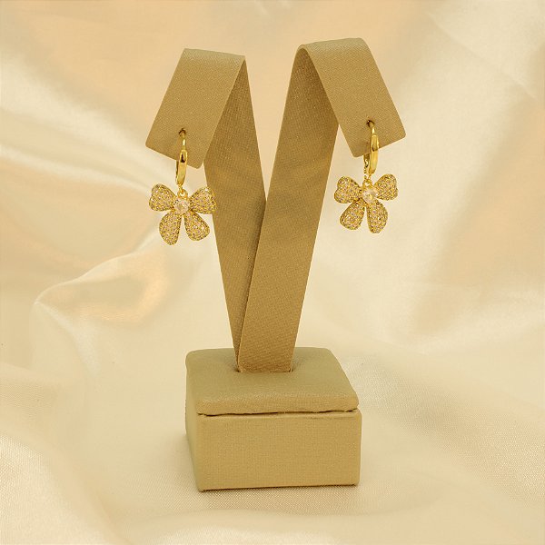 Brinco Argola de Laço Cravejado Folheado a Ouro 18k