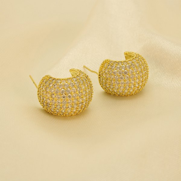 Brinco Argola Cravejado Folheado a Ouro 18k